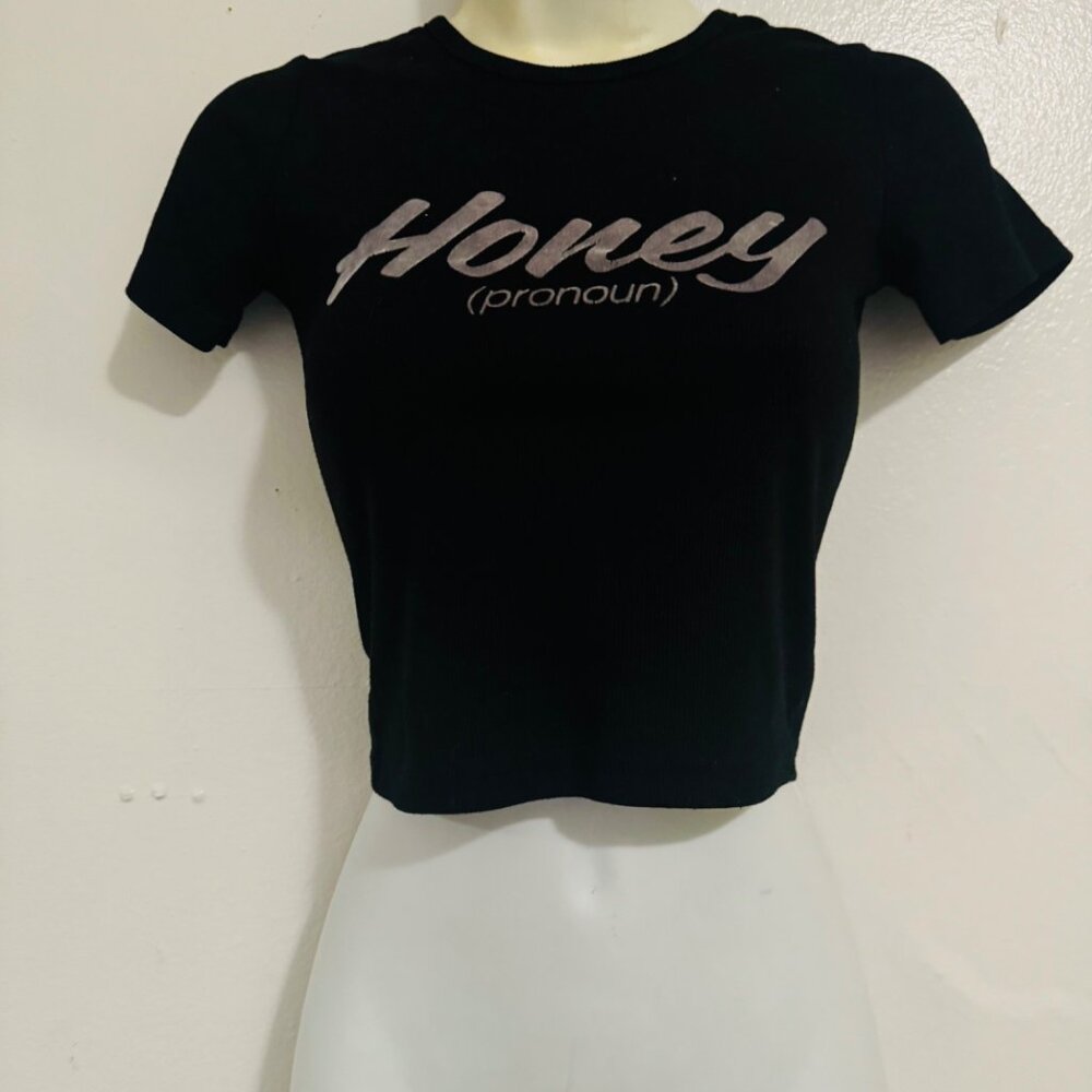 Black blouse short‎ sleeve round neck size XS cropped